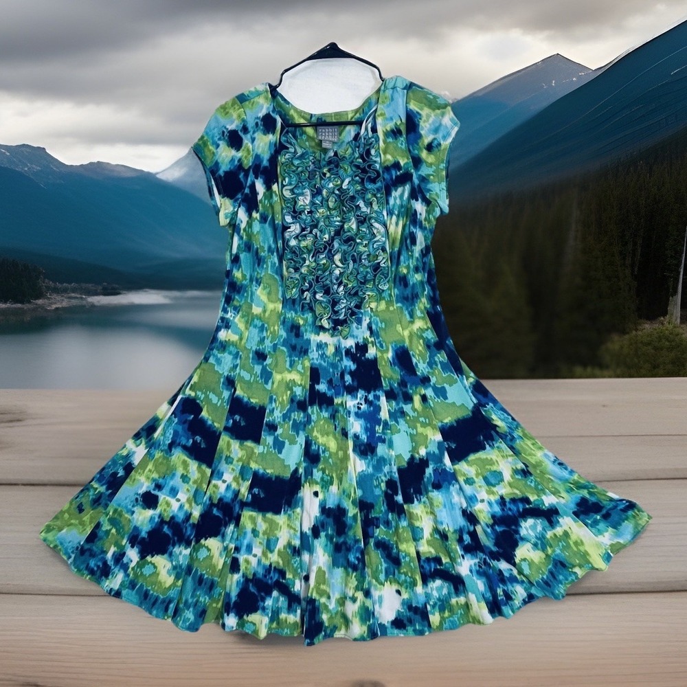 Rabbit Rabbit Rabbit Designs Dress‎ Womens 10 Multicolor Tie Dye Ruffle Swing